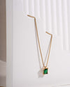 Elegant Necklace with Green Emerald Cut Pendant