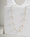 Delicate Pearl Flower Necklace in Gold Tone