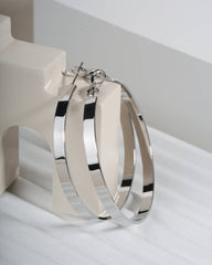 Modern Silver Toned Flat Hoop Earrings