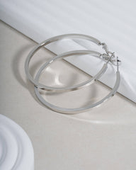 Modern Silver-Toned Flat Hoop Earrings