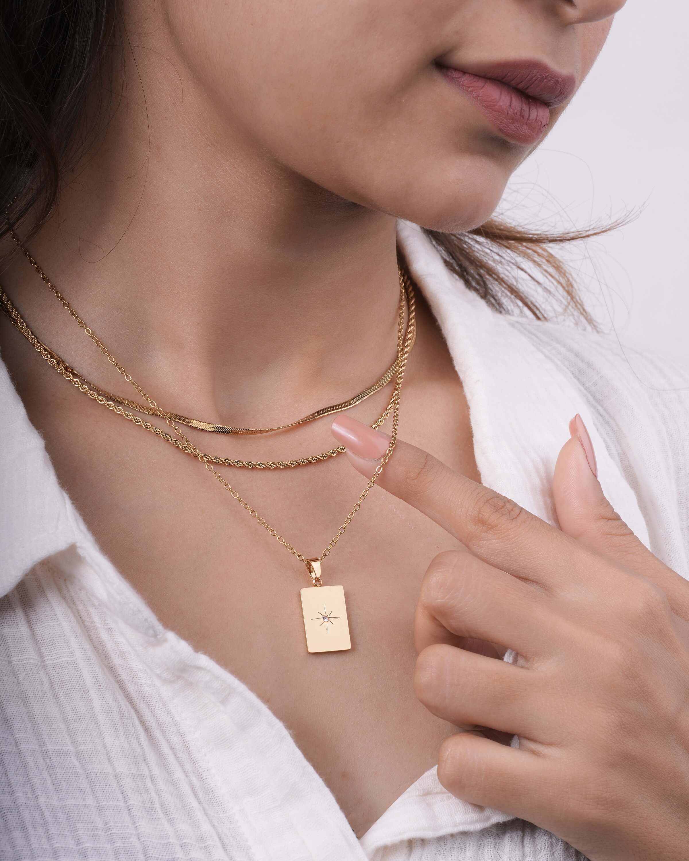 Layered Gold Snake, Rope & Compass Necklace Set