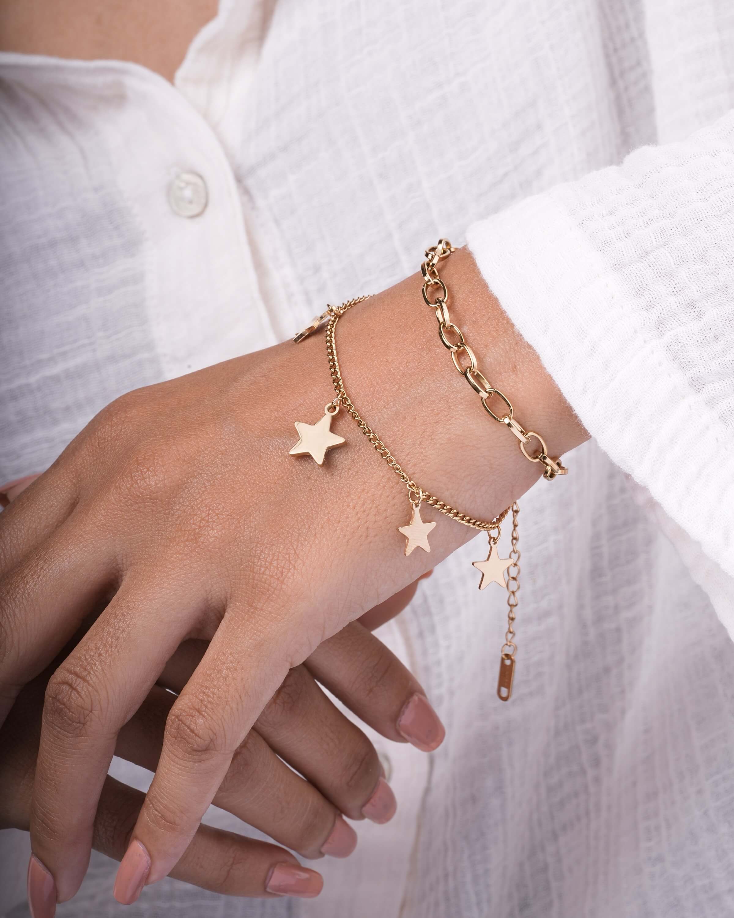Delicate Gold Layered Star Charm Bracelet