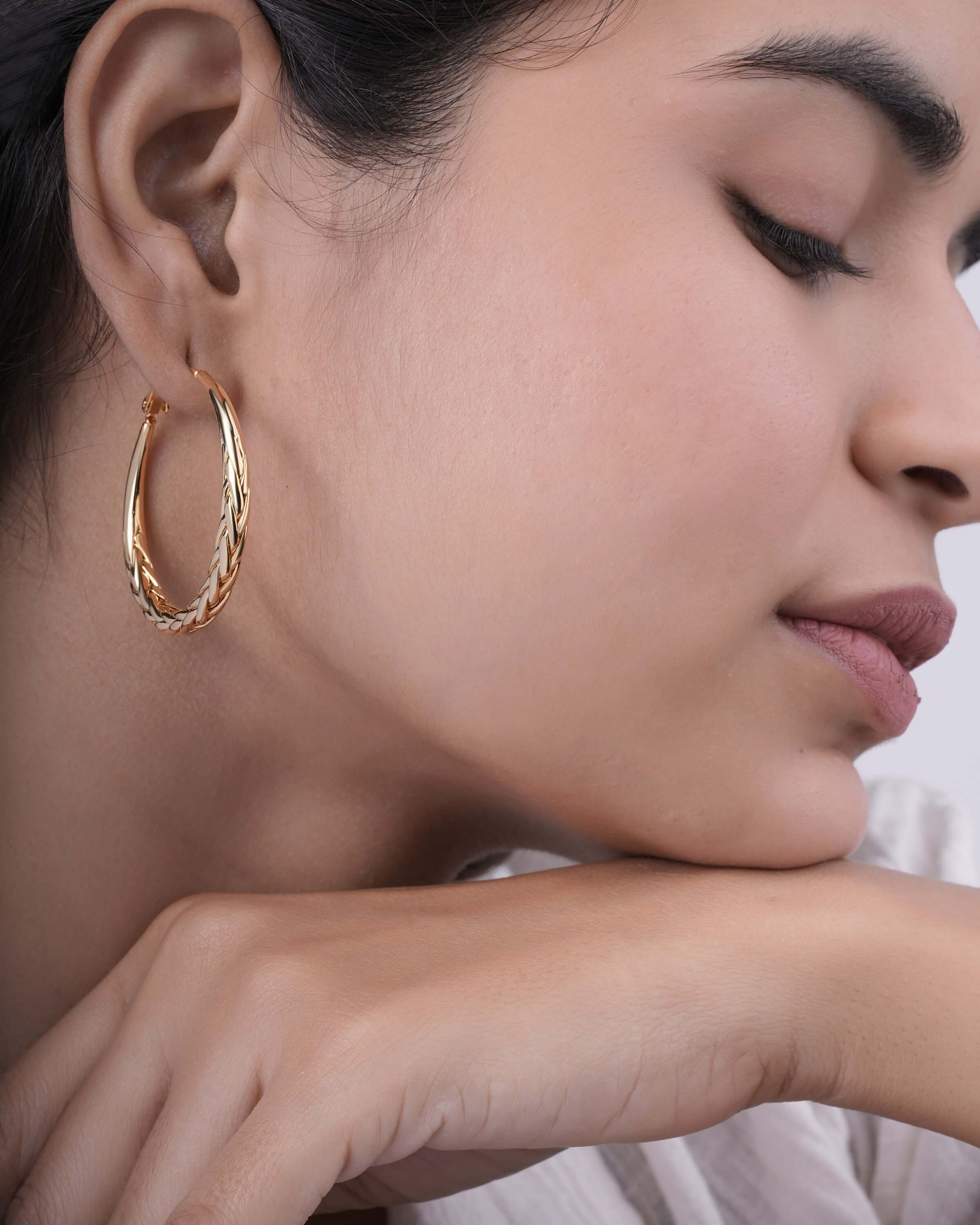 Gold Twisted Woven Hoop Earrings