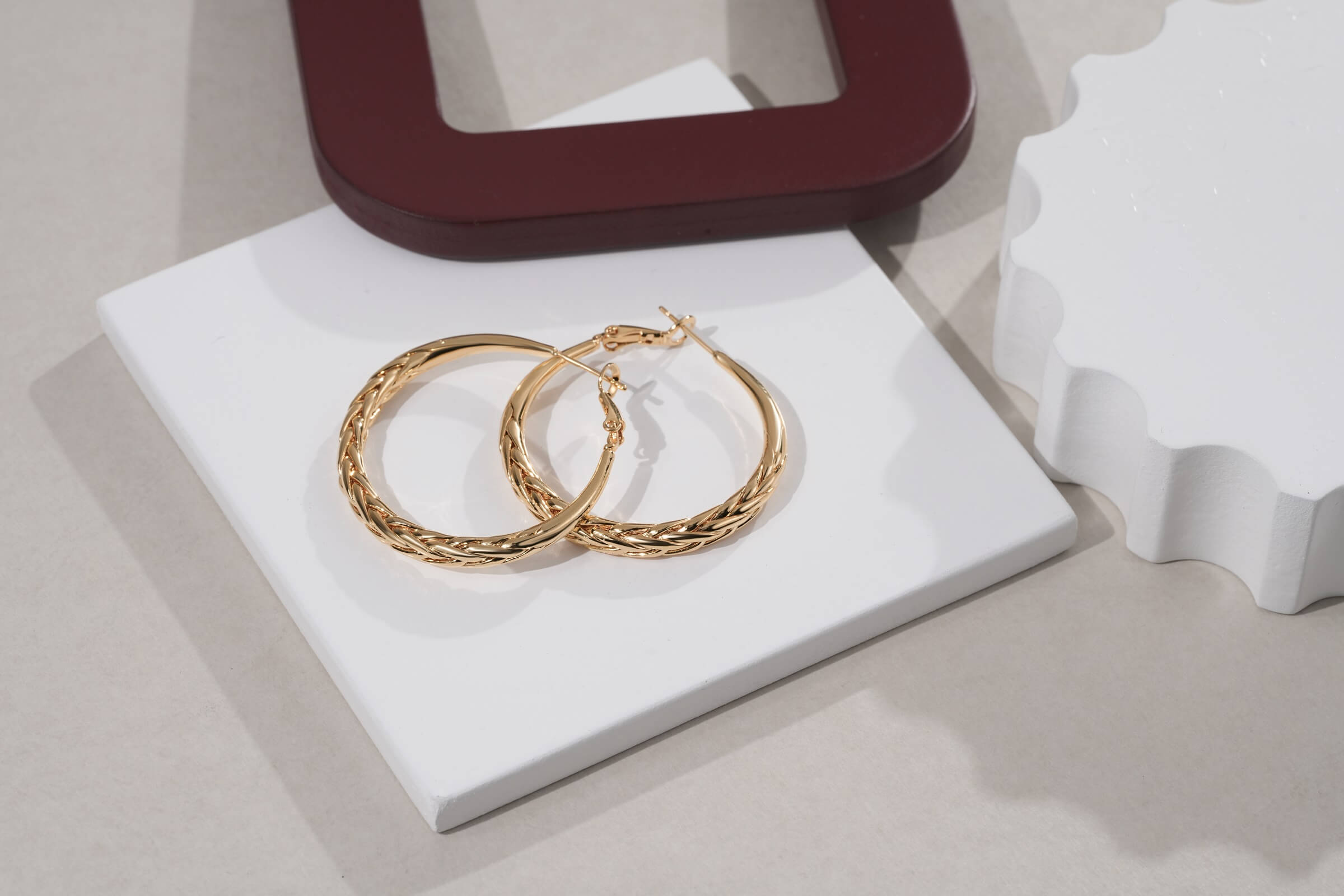 Gold Twisted Woven Hoop Earrings