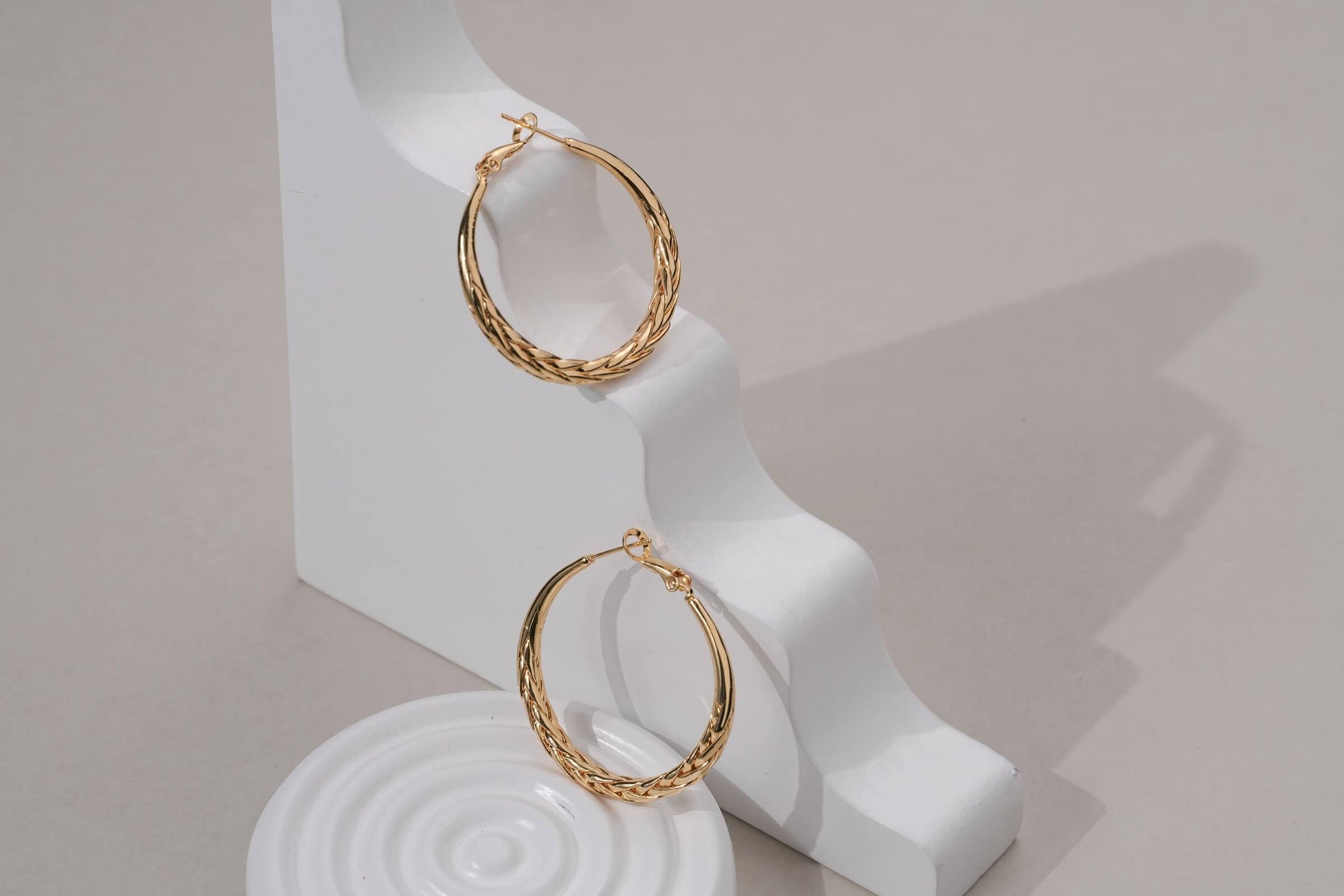 Gold Twisted Woven Hoop Earrings