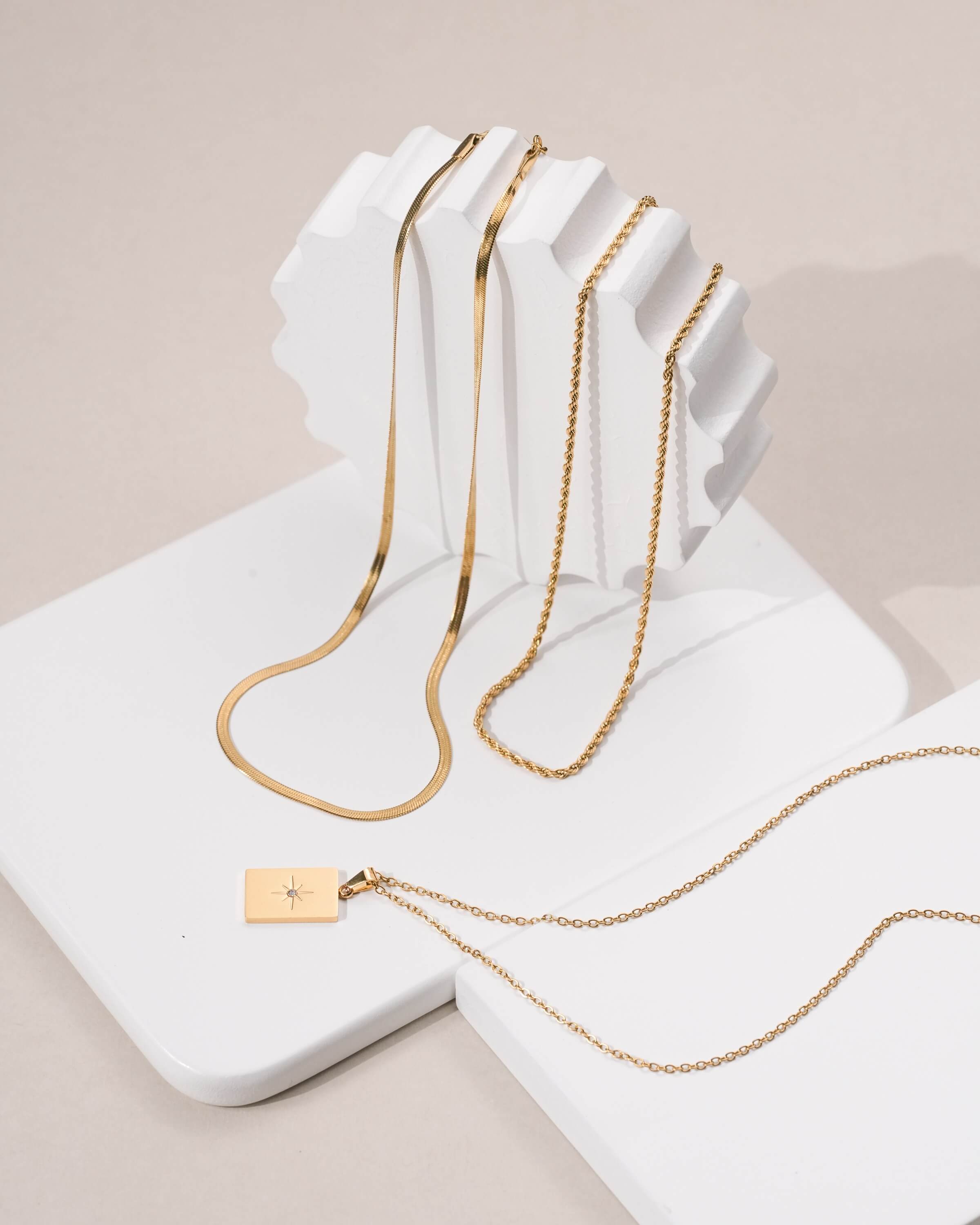 Layered Gold Snake, Rope & Compass Necklace Set