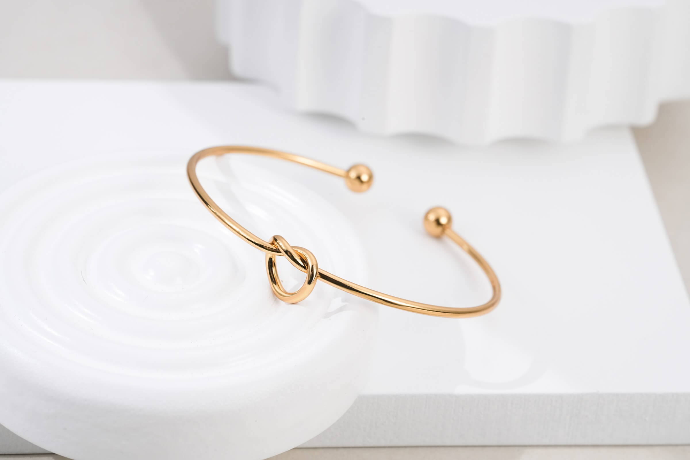 Minimalist Gold Knot Open Bangle Bracelet