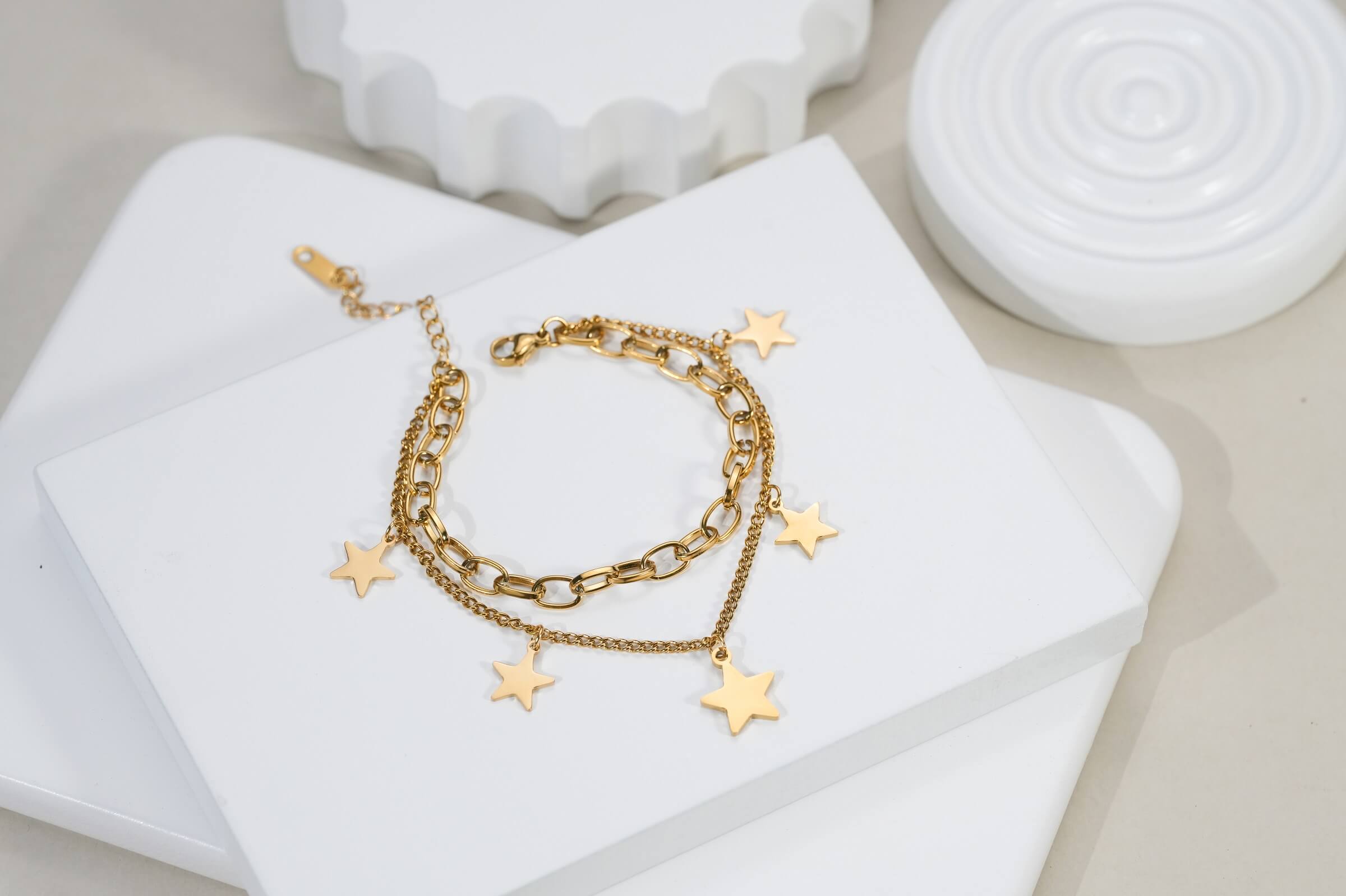 Delicate Gold Layered Star Charm Bracelet
