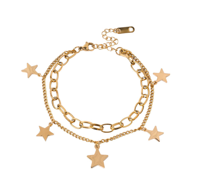 Delicate Gold Layered Star Charm Bracelet