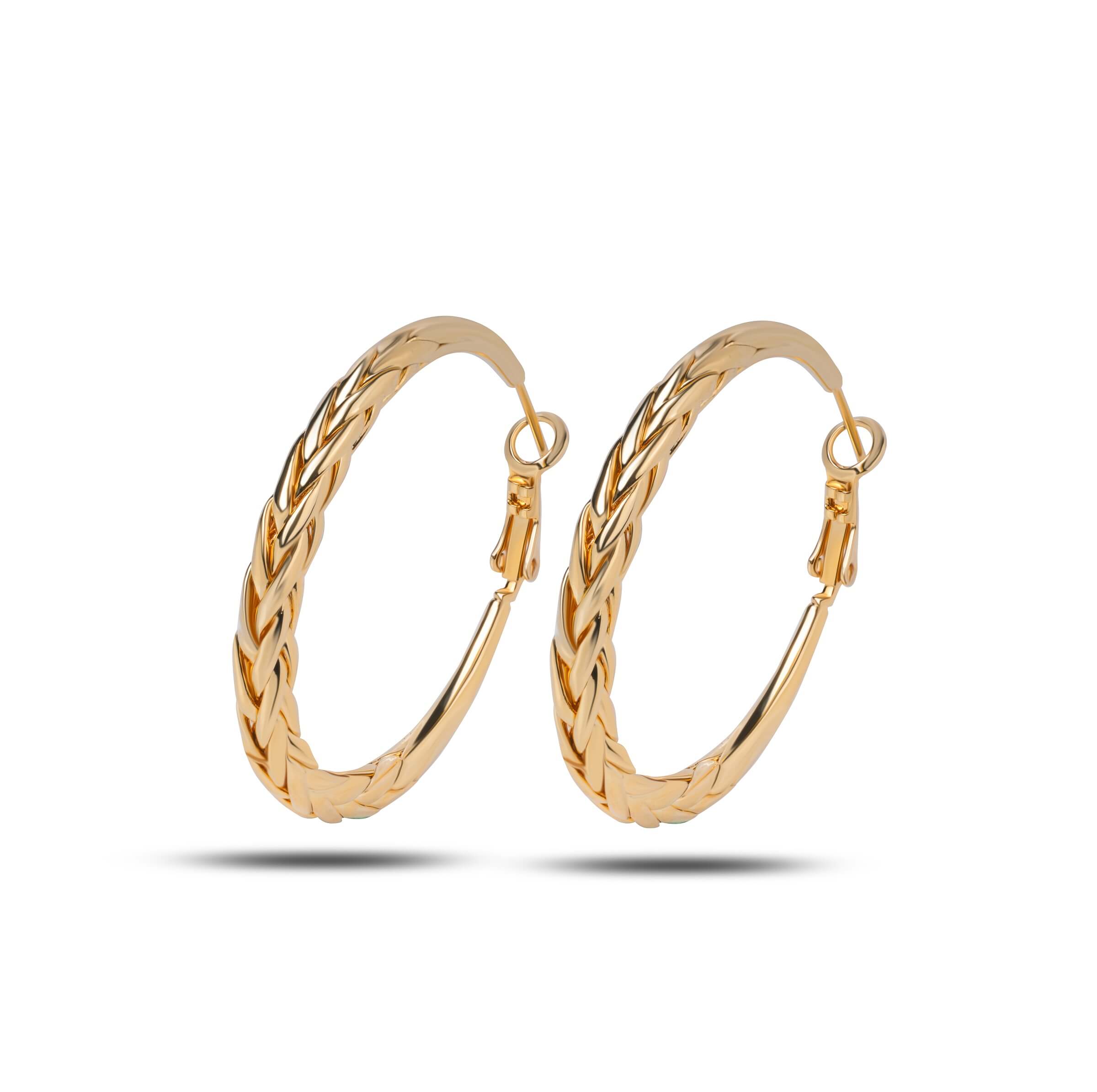 Gold Twisted Woven Hoop Earrings
