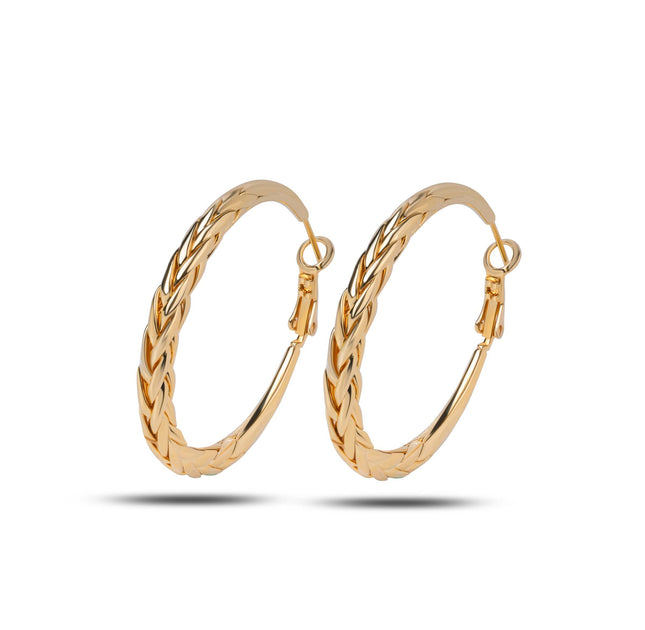Gold Twisted Woven Hoop Earrings
