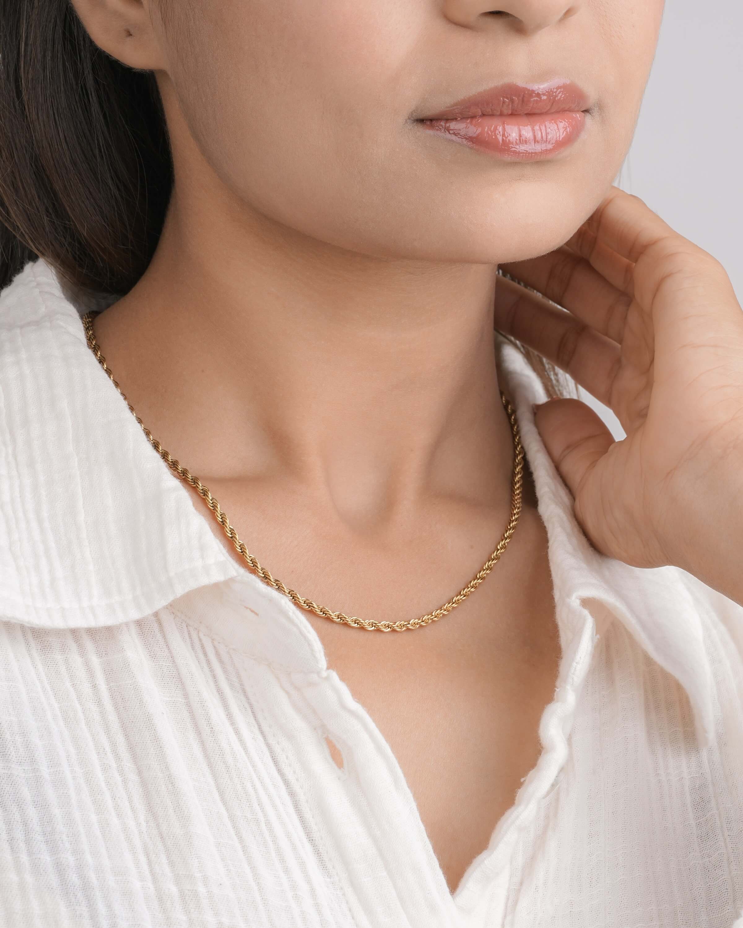 Classic Rope Chain Necklace in Gold Tone