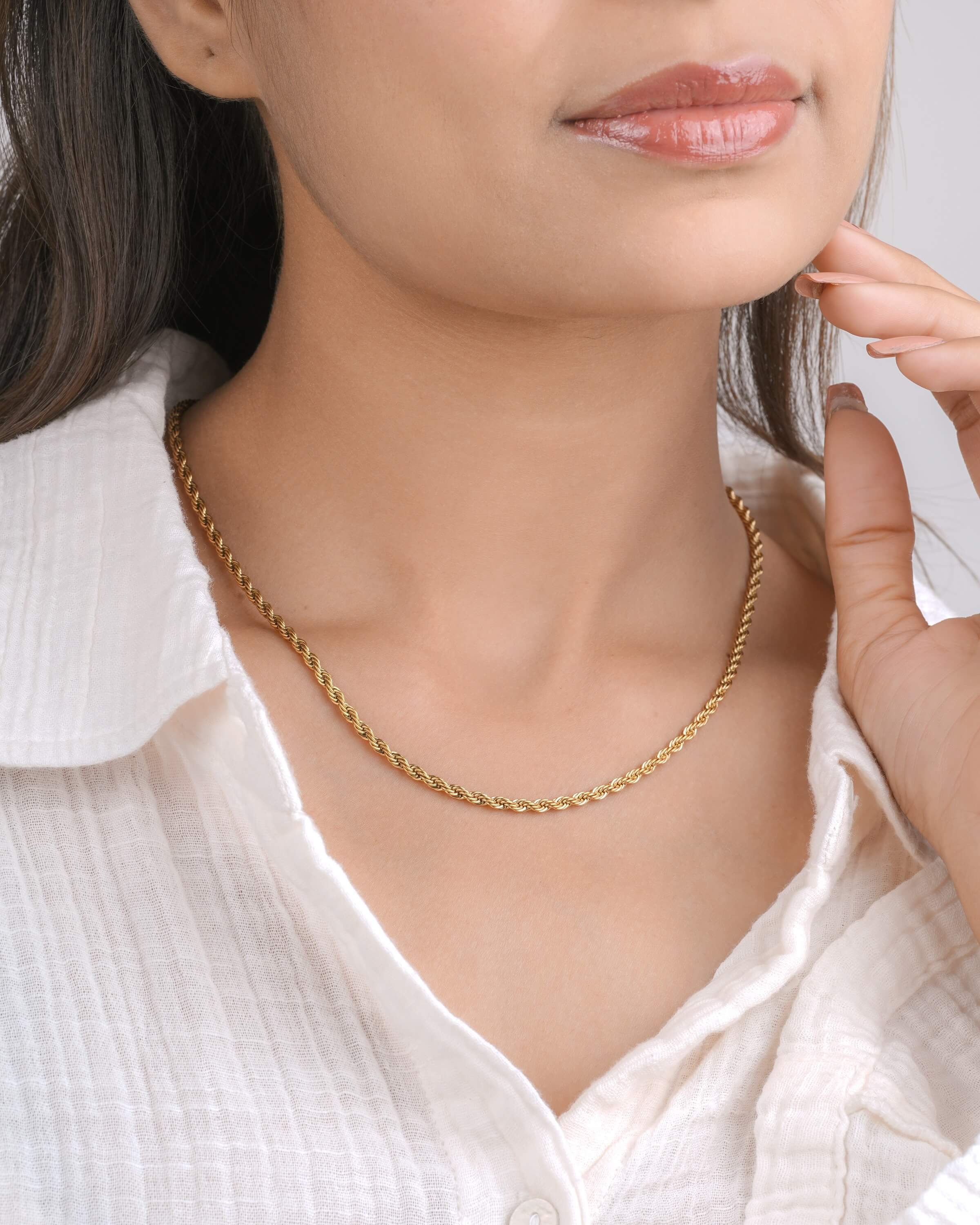 Classic Rope Chain Necklace in Gold Tone