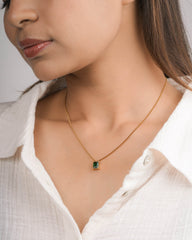 Elegant Necklace with Green Emerald Cut Pendant