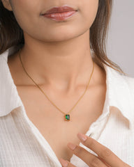 Elegant Necklace with Green Emerald Cut Pendant