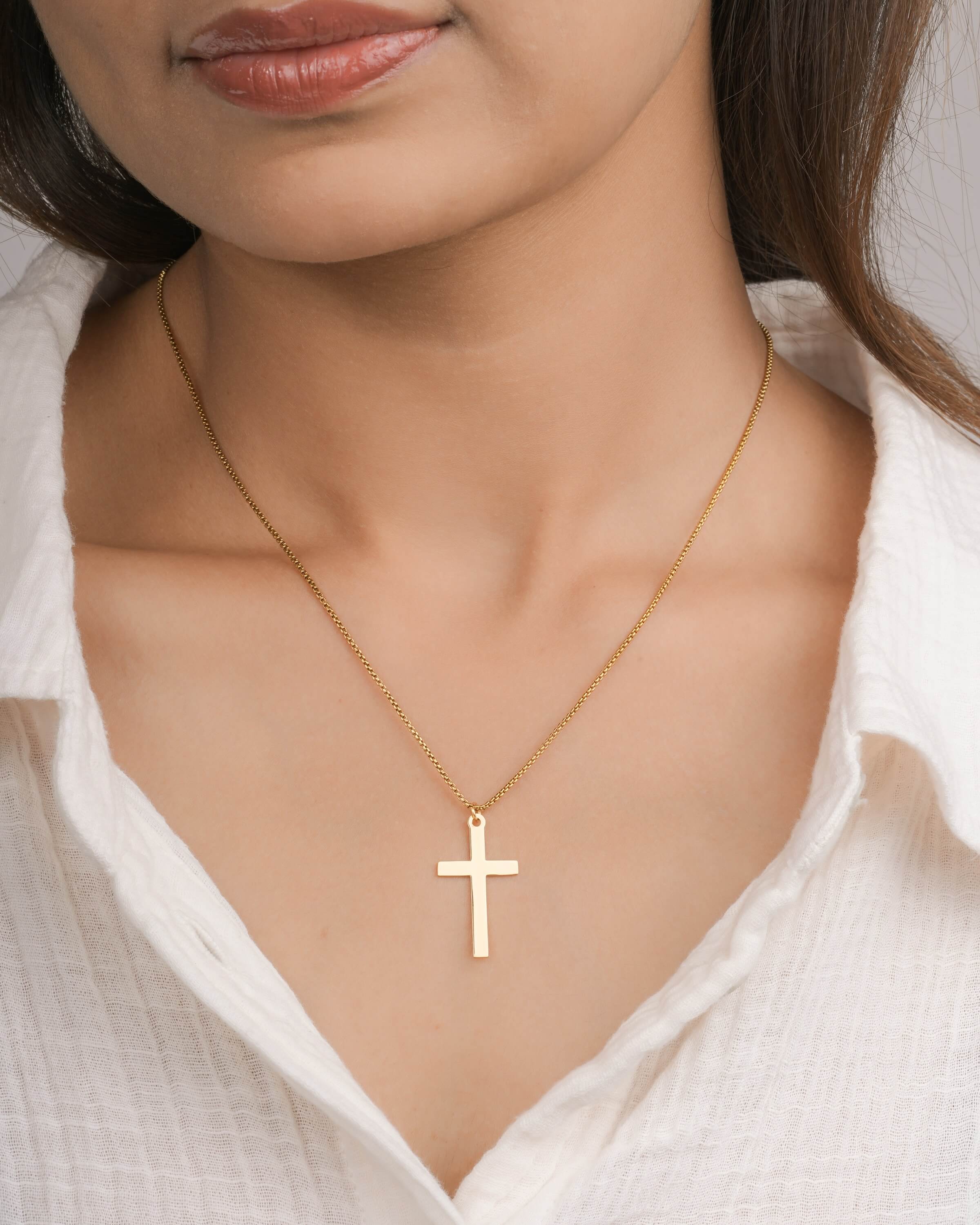 Delicate Cross Pendant Necklace in Gold Tone