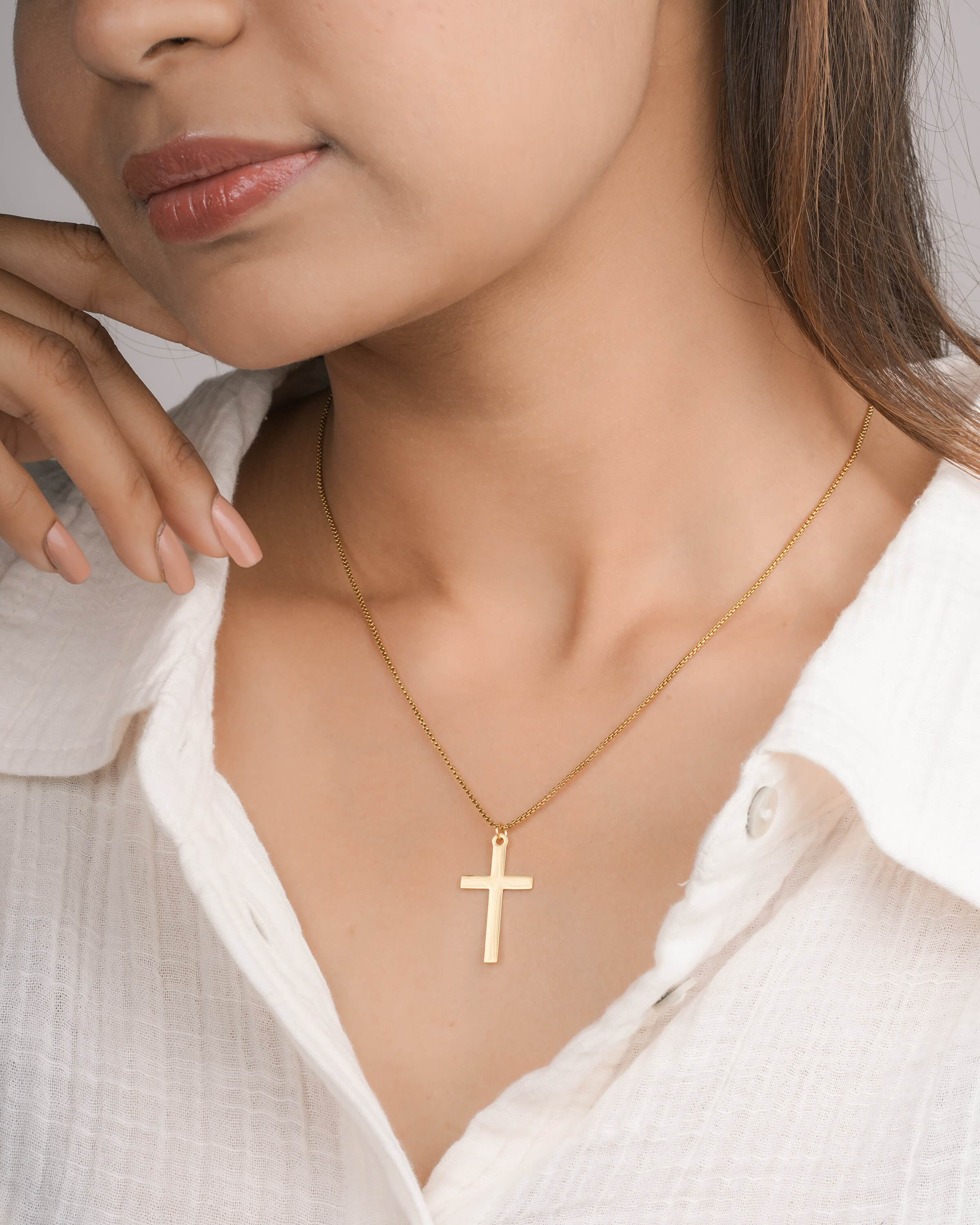 Delicate Cross Pendant Necklace in Gold Tone