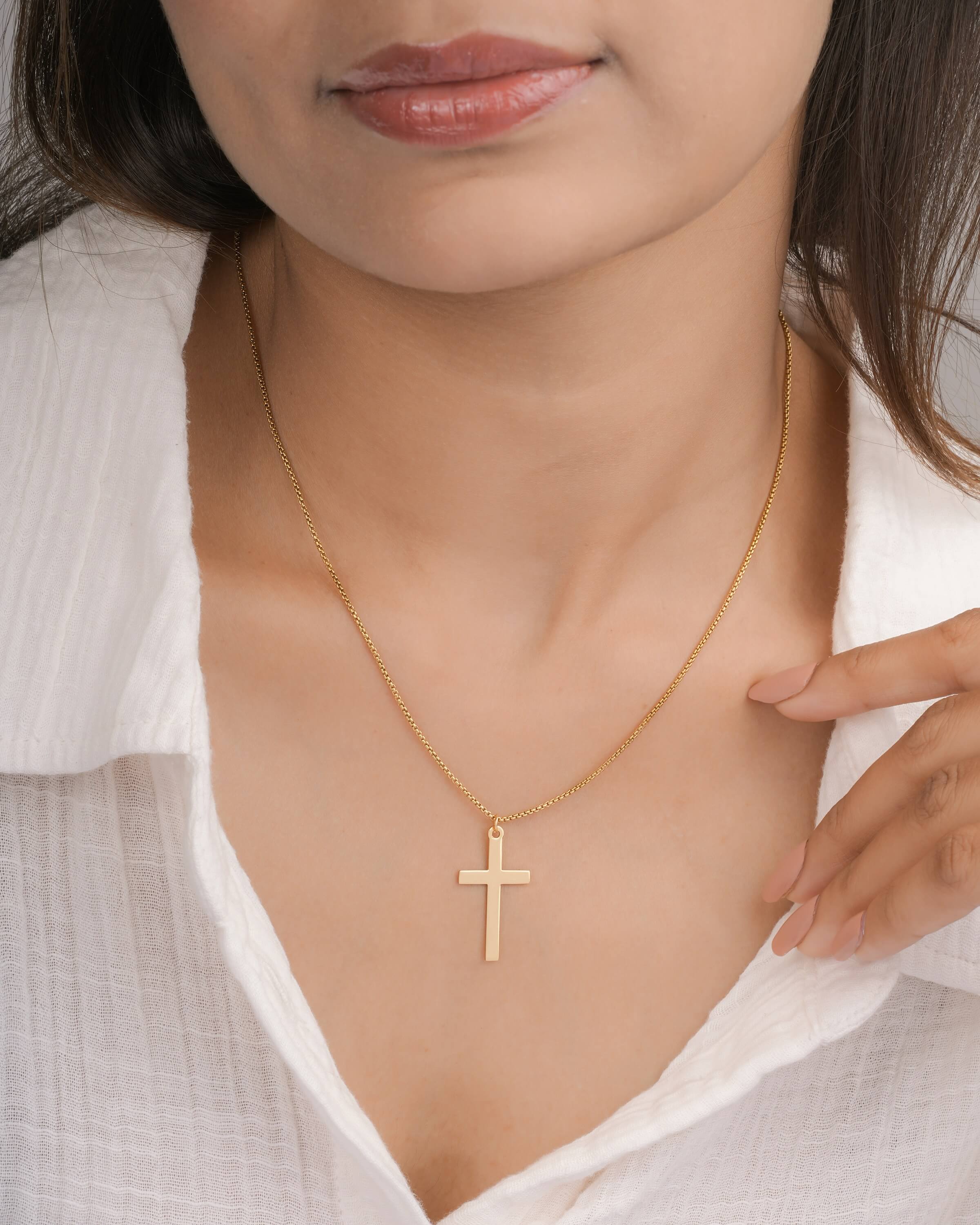 Delicate Cross Pendant Necklace in Gold Tone