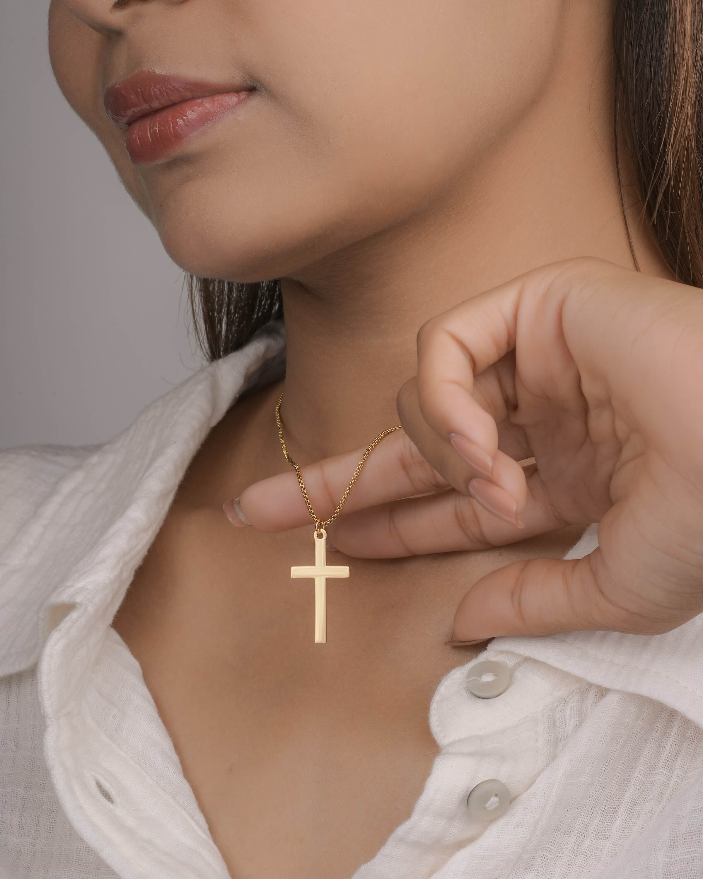 Delicate Cross Pendant Necklace in Gold Tone