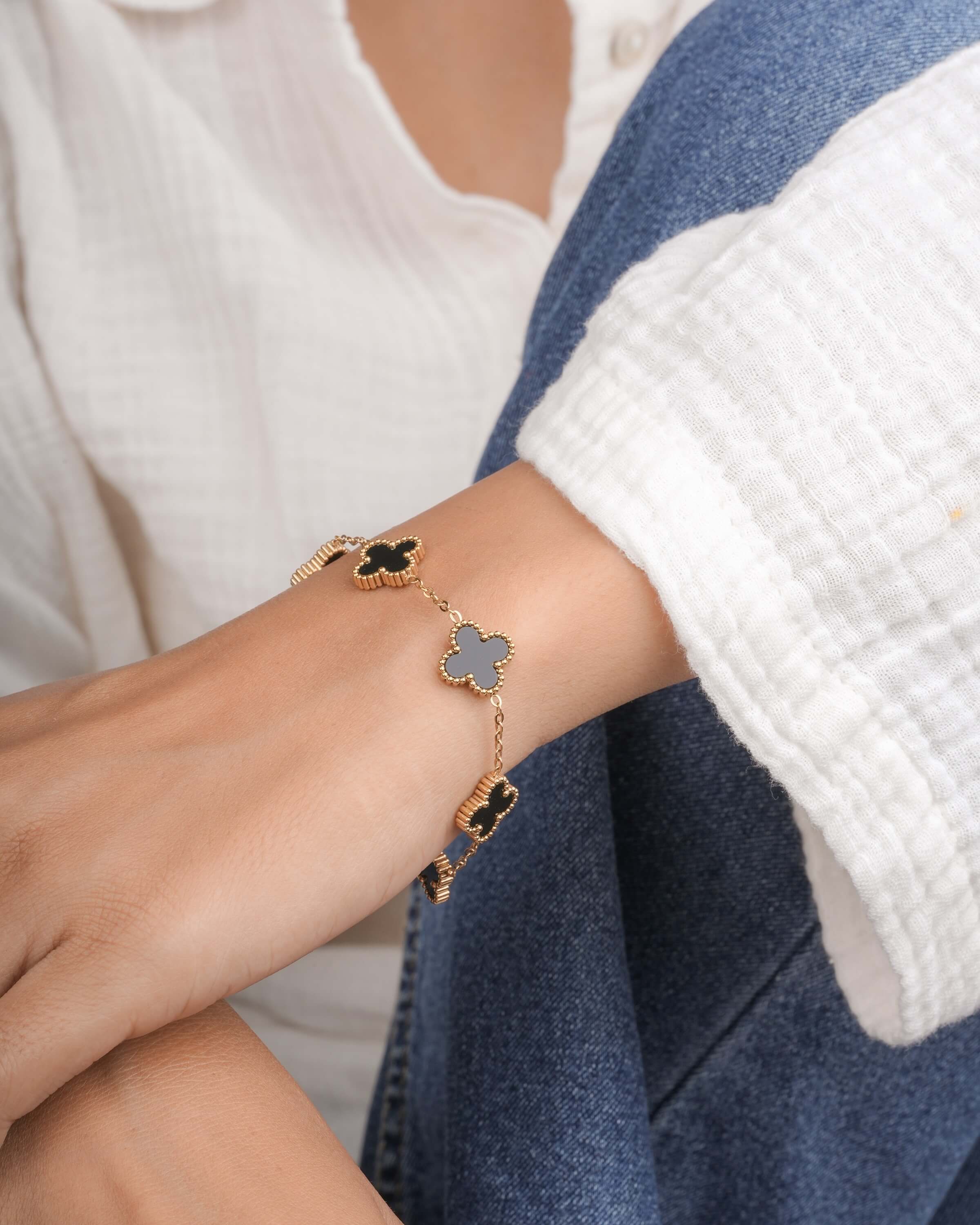 Lucky Black & Gold Clover Bracelet