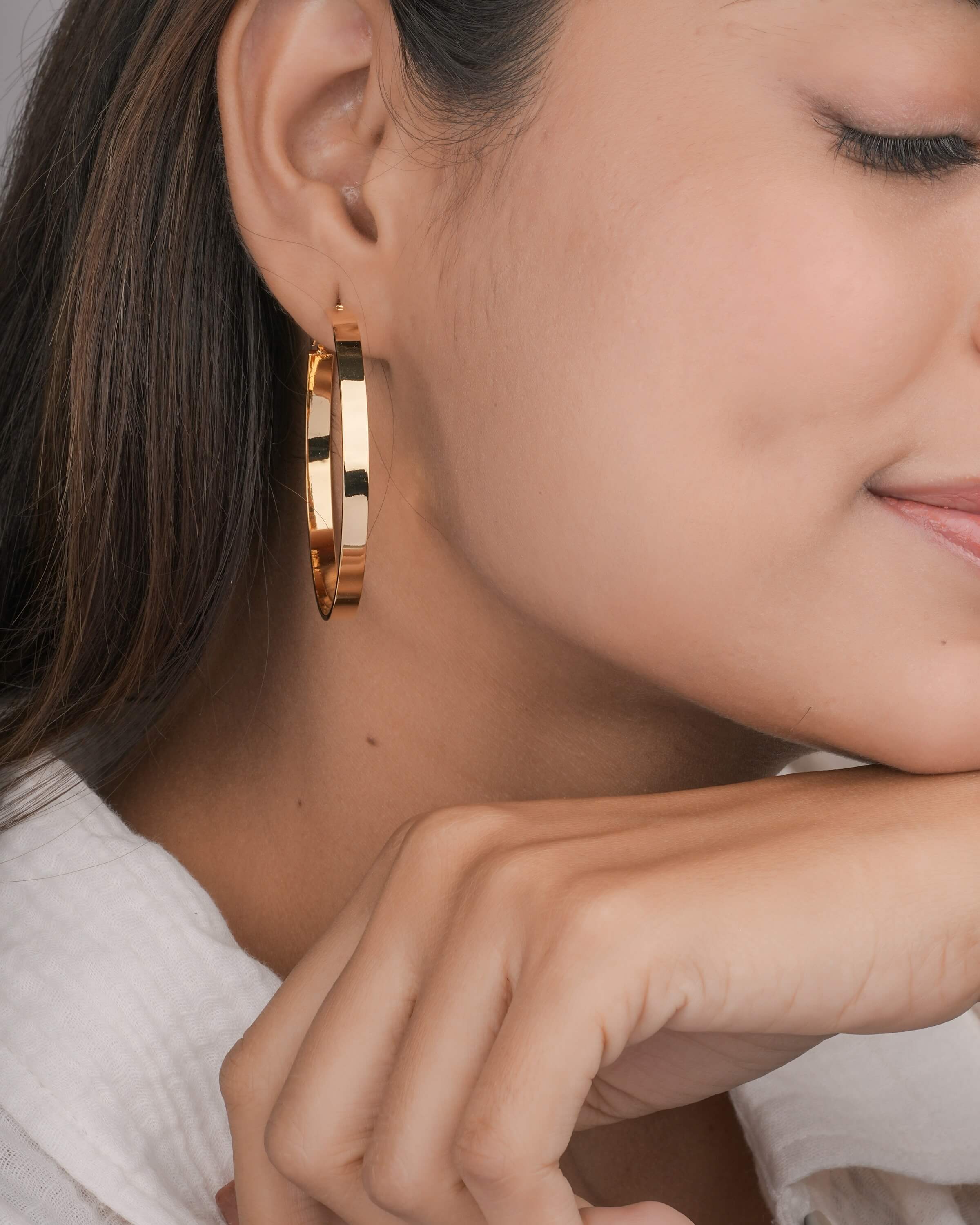 Modern Gold Toned Flat Hoop Earrings