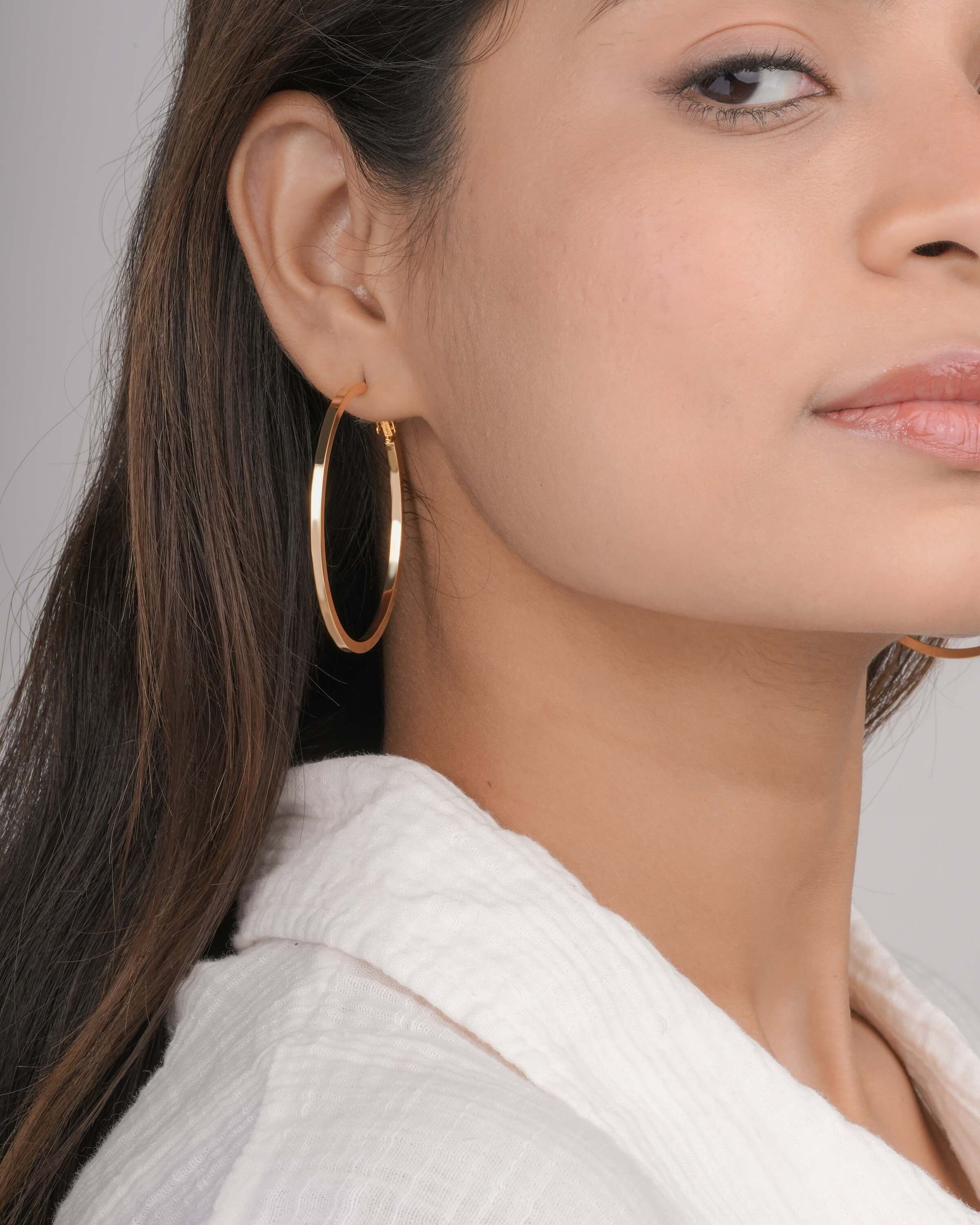 Modern Gold-Toned Flat Hoop Earrings