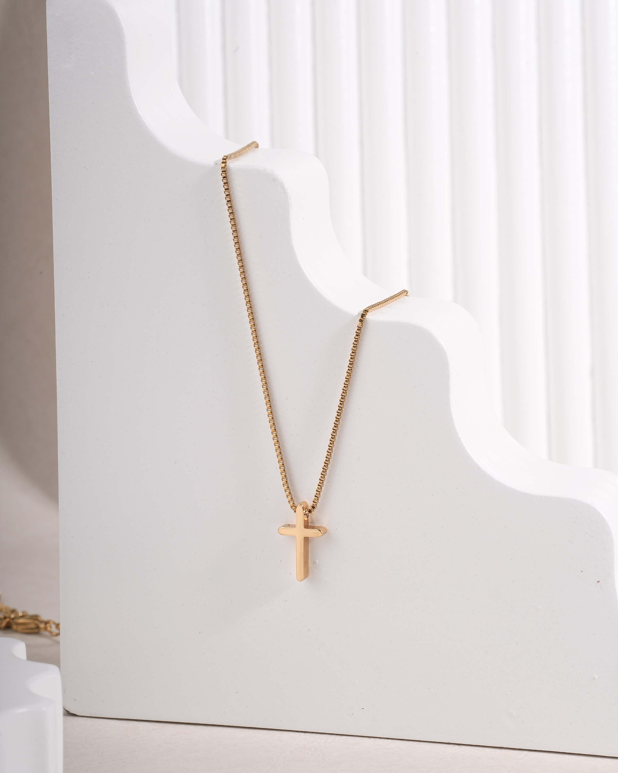 Delicate Cross Pendant Necklace in Yellow Gold Tone