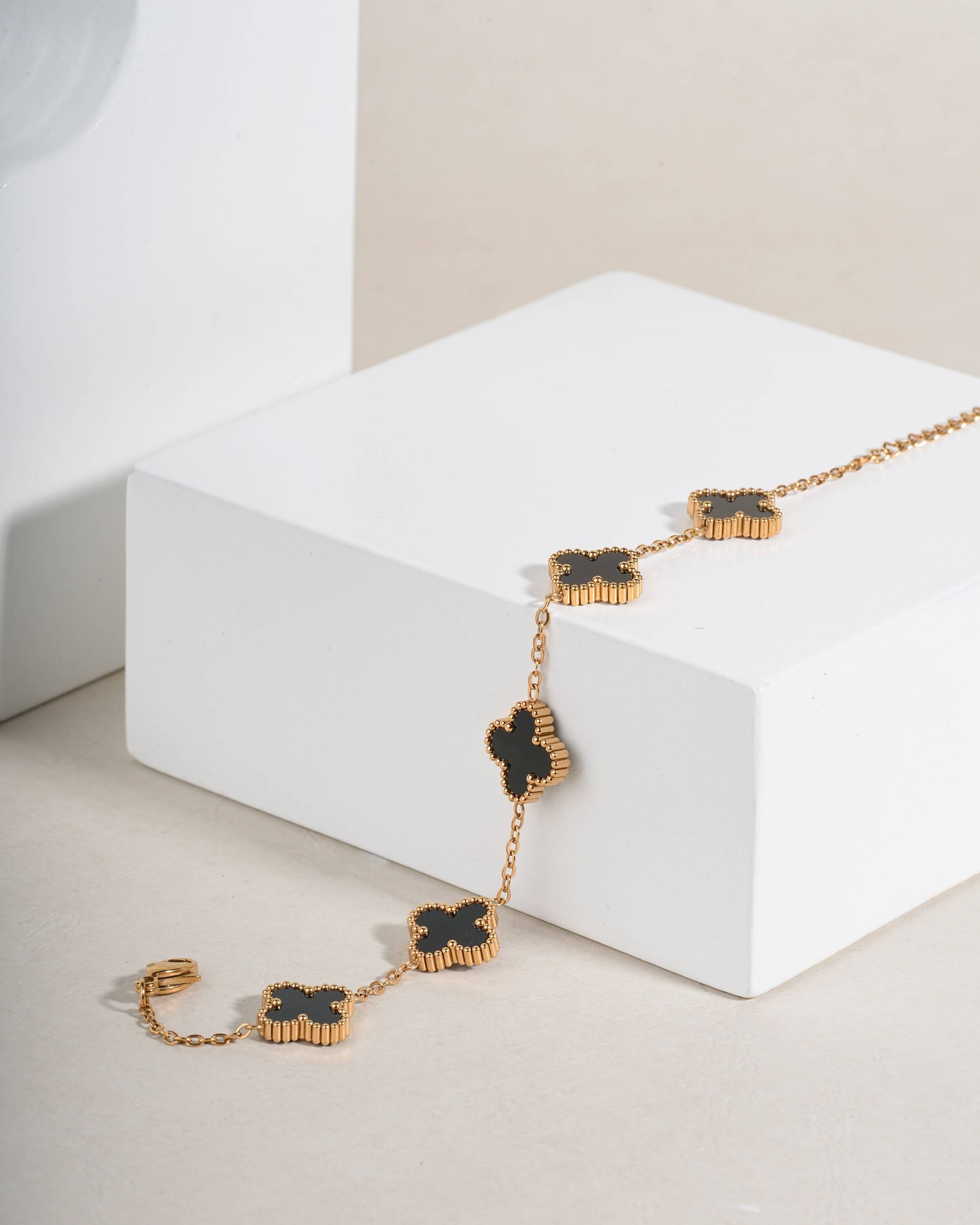 Lucky Black & Gold Clover Bracelet