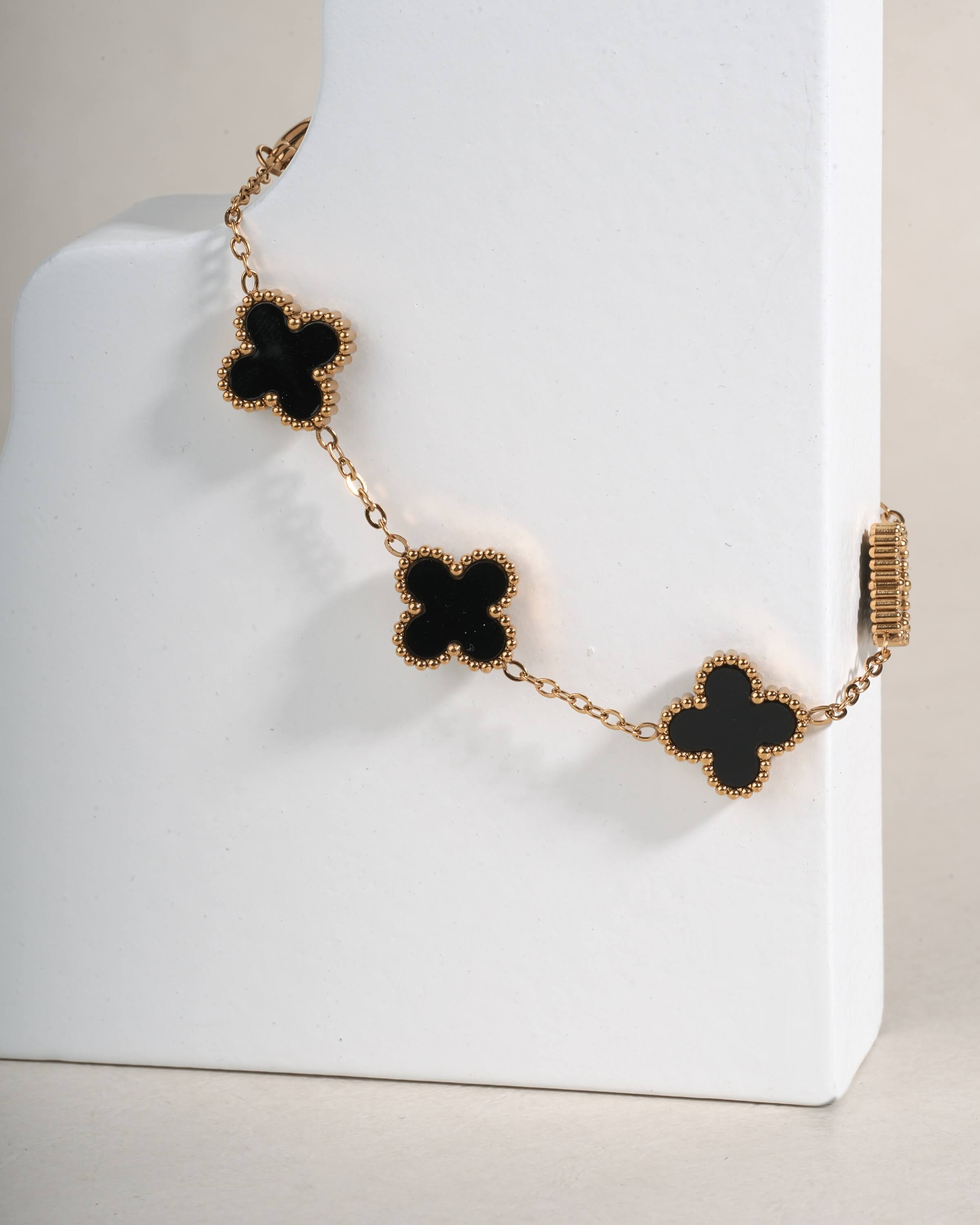 Lucky Black & Gold Clover Bracelet