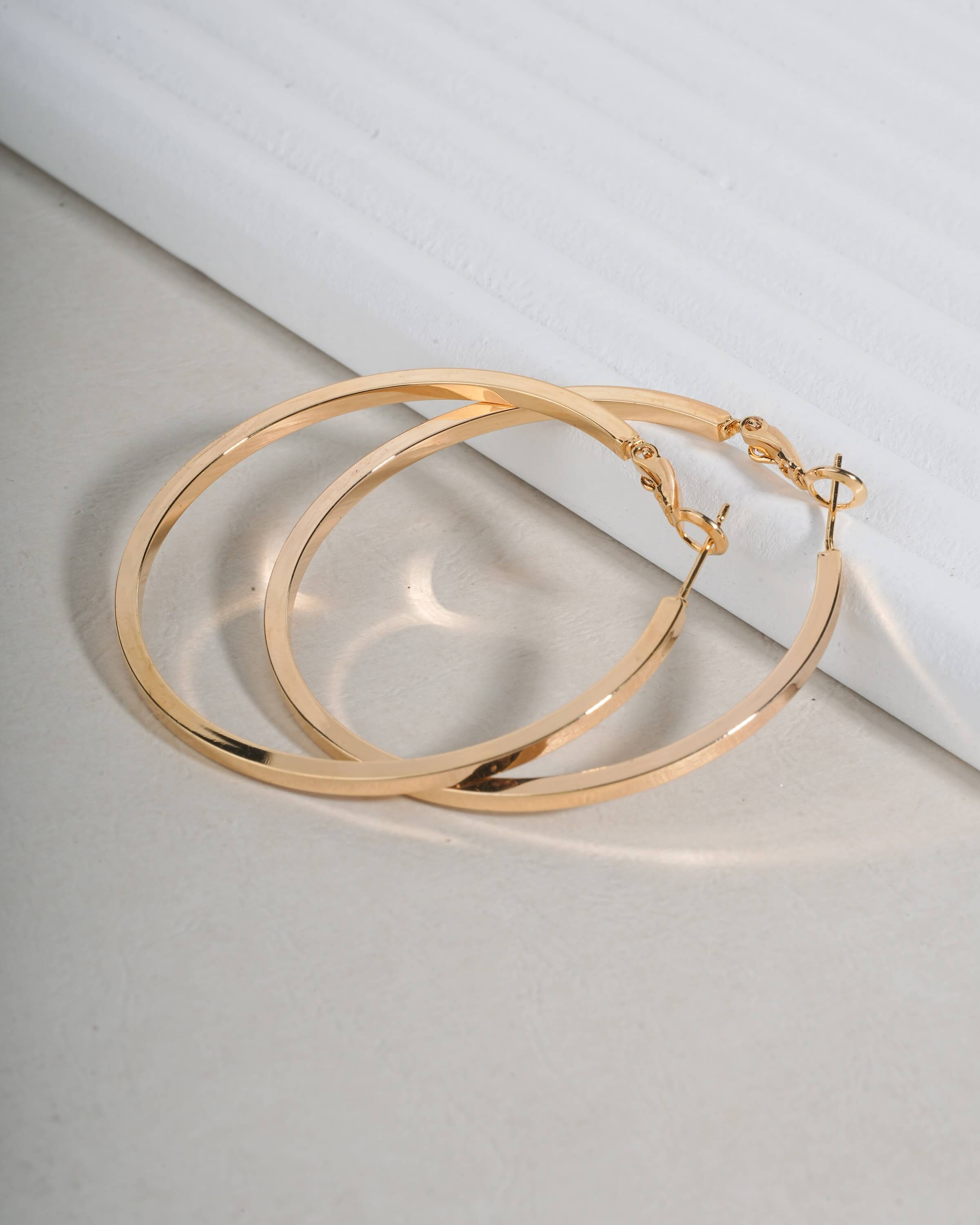 Modern Gold-Toned Flat Hoop Earrings