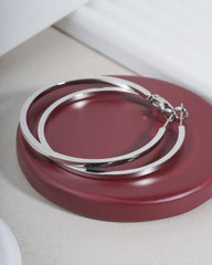 Modern Silver-Toned Flat Hoop Earrings