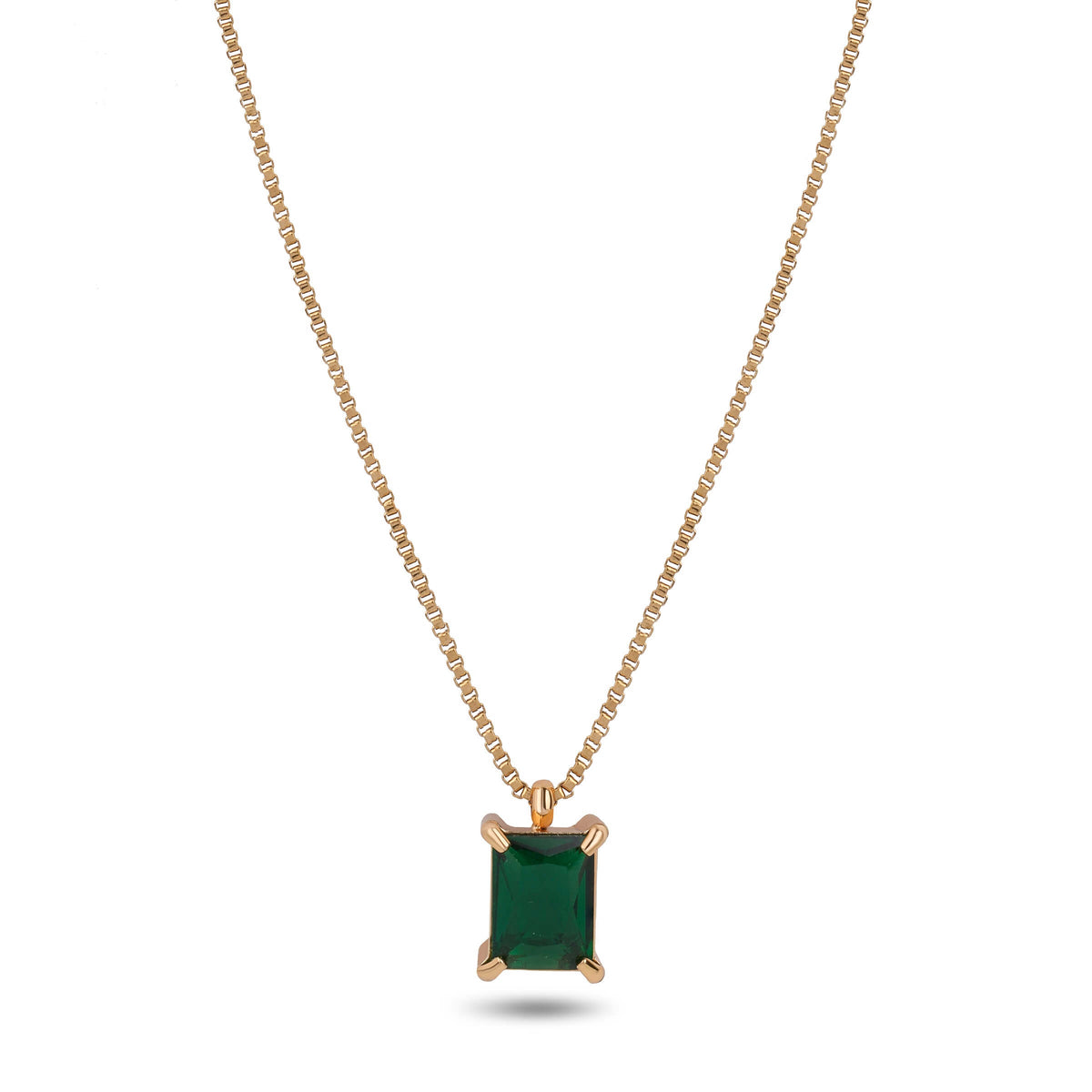 Elegant Necklace with Green Emerald Cut Pendant