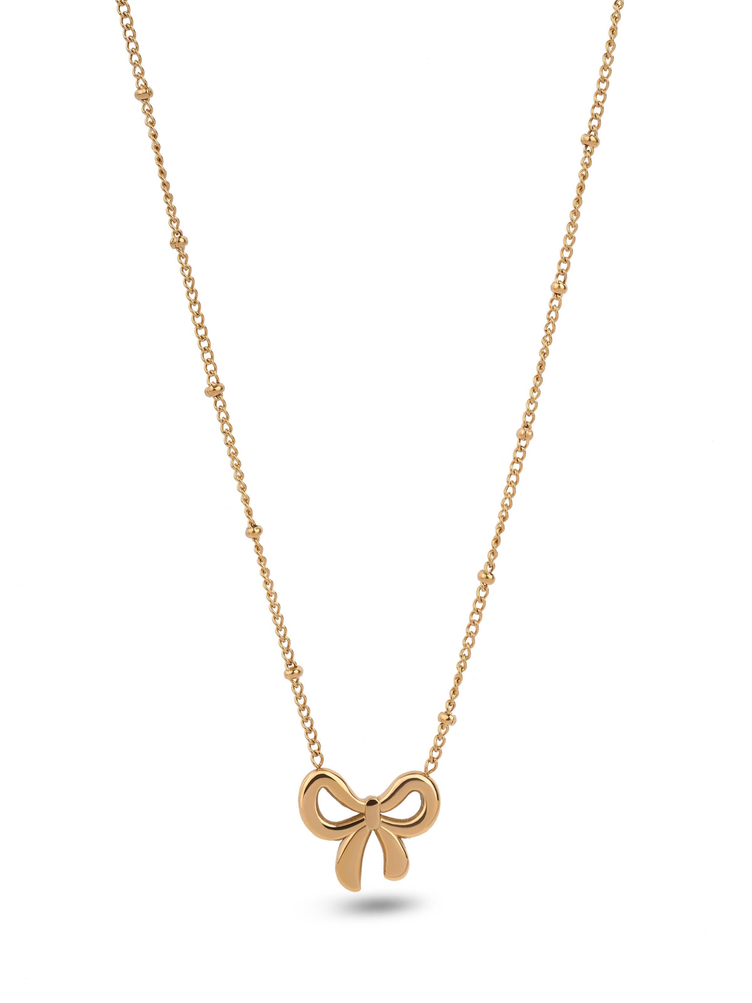 Delicate Gold Tone Bow Pendant Necklace
