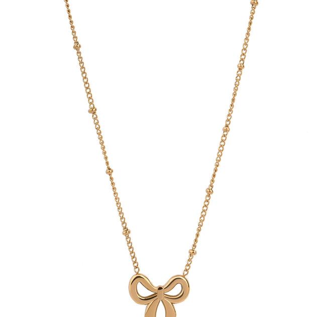 Delicate Gold Tone Bow Pendant Necklace