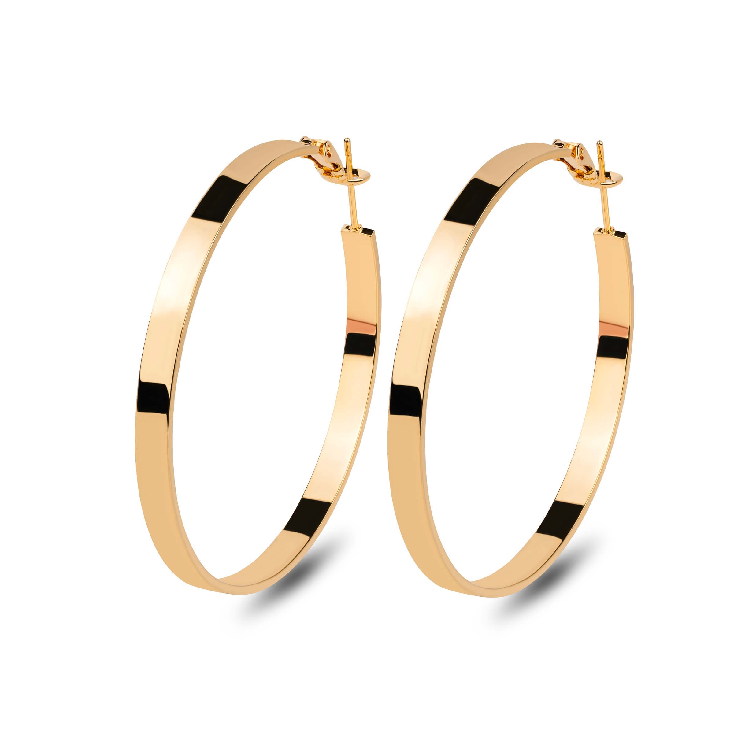 Modern Gold Toned Flat Hoop Earrings