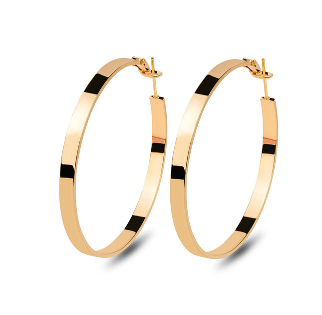 Modern Gold Toned Flat Hoop Earrings