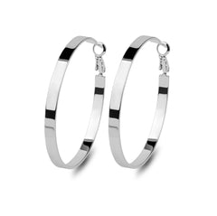 Modern Silver Toned Flat Hoop Earrings