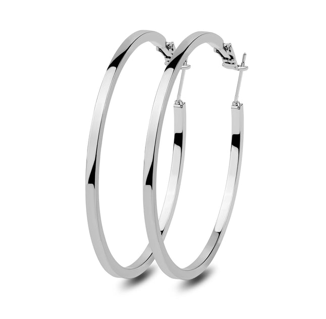 Modern Silver-Toned Flat Hoop Earrings