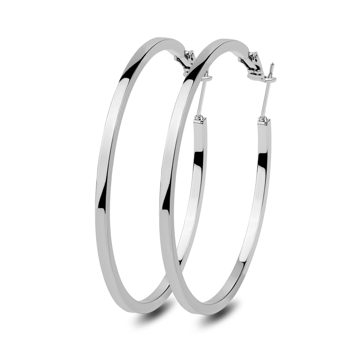 Modern Silver-Toned Flat Hoop Earrings